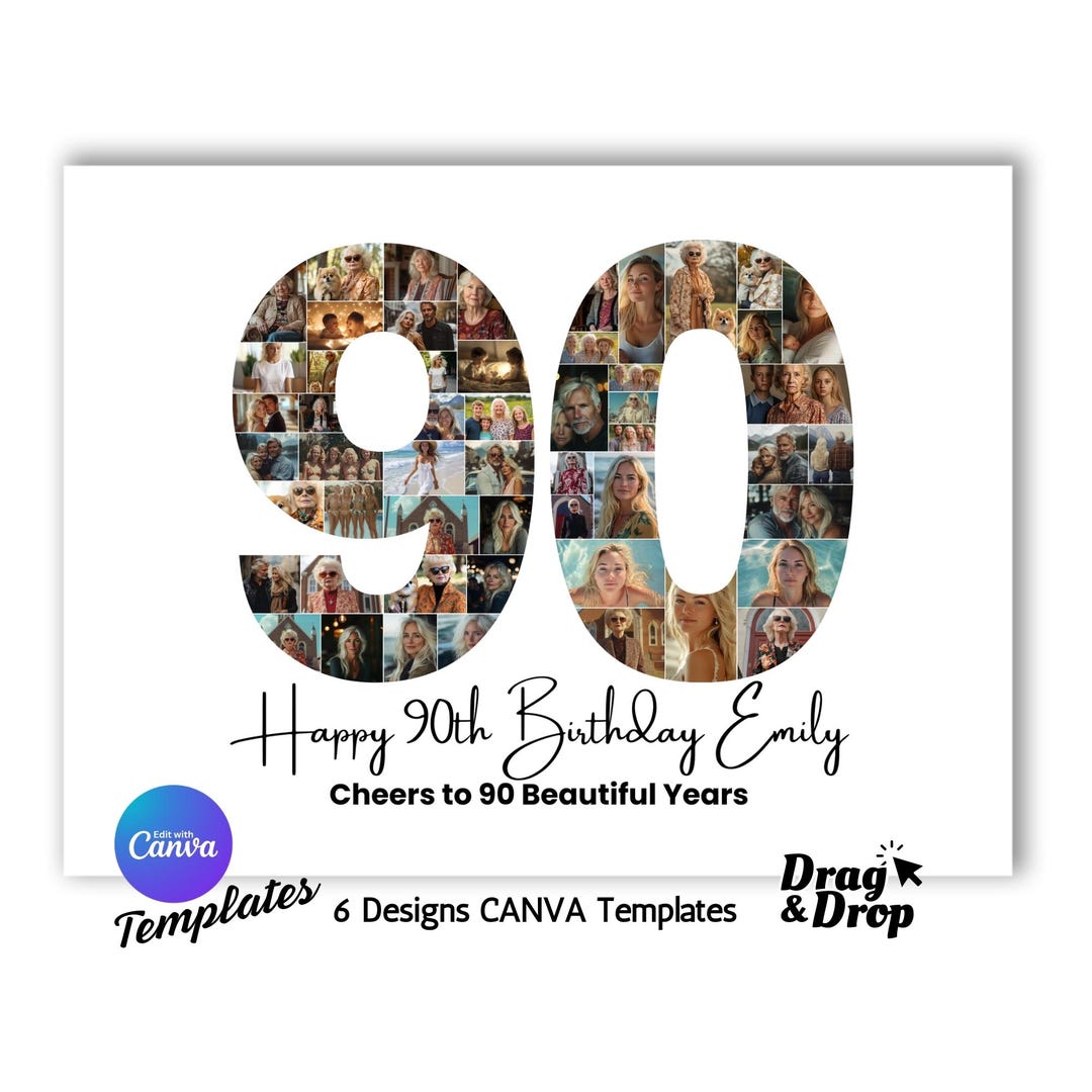 90th Birthday Photo Collage Template Personalized 90th Birthdays Gift ...