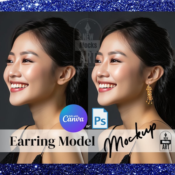 Earring Mockup Jewellery Models Quality Mockup Earrings Models Canva Template Jewelry Shop Mockup Asian Female Models Plain Jewellery Mockup