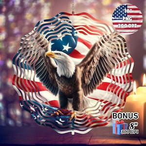 American Flag Eagle Wind Spinner 4th of July Decorations Garden Spinner Yard Decor Sublimation Wind Spinner Design Template PNG Download
