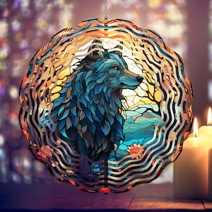Wolf Wind Spinner PNG Stained Glass Wolf Spinner Garden Spinner Yard Decor Sublimation Wind Spinner Design Template Windspinner PNG Download