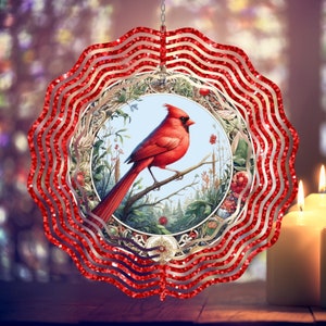 Cardinal Birds Wind Spinner PNG Color Painted Red Cardinal Glitter Spinner Yard Decor Sublimation Wind Spinner Design Template PNG Download