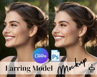 Earring Model Mockup Pretty Female Model Jewellery Models for Earring Shop Presentation, Professional Mock Up, Canva Editing Earring Mockup