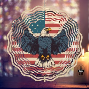 American Flag Eagle Wind Spinner 4th of July PNG, Patriotic Garden Spinner Sublimation Design, USA Yard Decor Digital Download Template