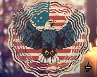 Molinillo de viento con bandera estadounidense y águila, 4 de julio, PNG, diseño de sublimación de molinete de jardín patriótico, plantilla de descarga digital para decoración de jardín de EE. UU.