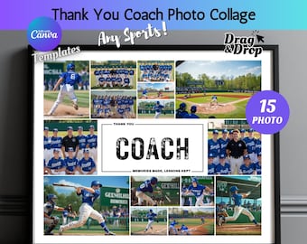 Collage de fotos personalizado para entrenador, regalo para entrenador, marco de fotos deportivo personalizado, collage de agradecimiento para entrenador, regalo de foto de equipo, regalo de fin de temporada para entrenador.