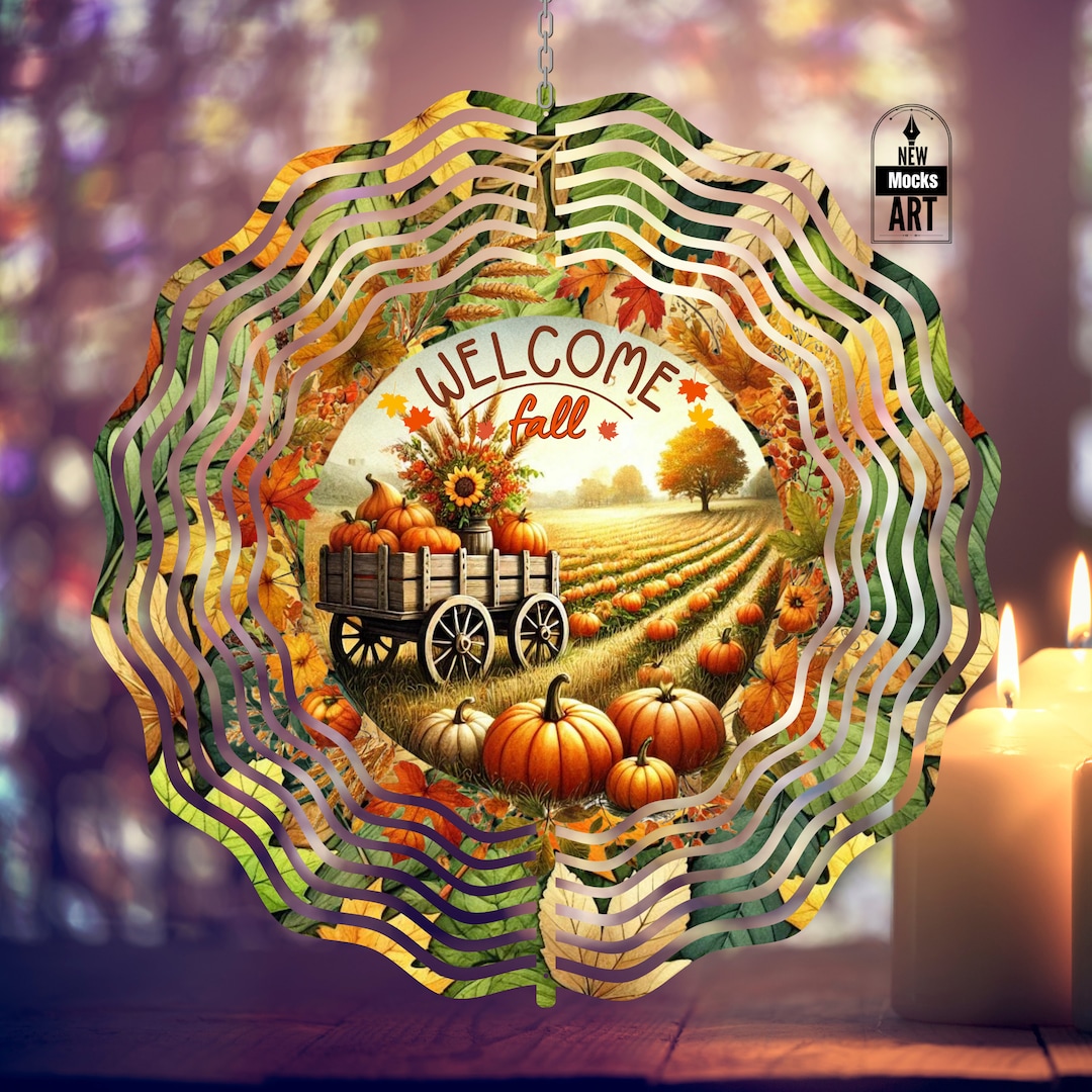 Welcome Fall Wind Spinner Add Your Text Fall Pumpkins Cart PNG Garden ...