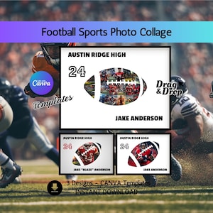 Modello di collage fotografico di football americano, regalo per poster sportivi, collage di foto di atleti di football, collage di foto di football fai da te, collage sportivo personalizzato stampabile