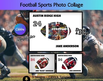 American Football Foto Collage Vorlage Geschenk für Sport Poster Fußball Athlet Bild Collage DIY Fußball Benutzerdefinierte Sport Collage Printable