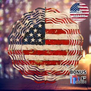 Patriotic American Flag Wind Spinner 4th of July Decorations Garden Spinner Yard Decor Sublimation Wind Spinner Design Template PNG Download