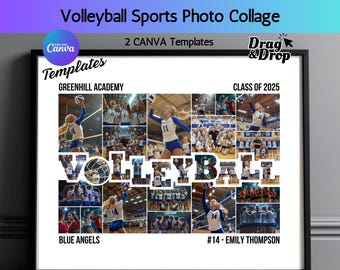 Volleyball Photo Collage Canva Template Sports Poster Volleyball Athlete Picture Collage DIY Volleyball Custom Sport Collage Photo Printable
