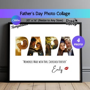 Modelo de colagem de fotos do papai, moldura de cartas PAPA editável, presente de dia dos pais para crianças, impressão de foto personalizada para presente de pai, download instantâneo