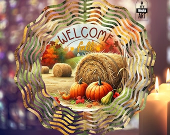 Welcome Fall Wind Spinner Add Your Text Fall Pumpkins Farm PNG Garden Spinner Yard Decor Sublimation Wind Spinner Design Template Download