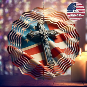 American Flag Cross 4th of July Decorations Wind Spinner Garden Spinner Yard Decor Sublimation Wind Spinner Design Template PNG Download