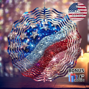 American Flag Wind Spinner 4th of July Decorations Garden Spinner Glitter Yard Decor Sublimation Wind Spinner Design Template PNG Download