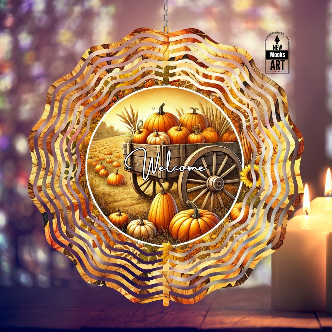 Welcome Fall Wind Spinner Add Your Text Fall Pumpkins Cart PNG Garden ...