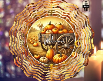 Welcome Fall Wind Spinner Add Your Text Fall Pumpkins Cart PNG Garden Spinner Yard Decor Sublimation Wind Spinner Design Template Download