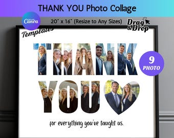 Thank You Photo Collage Template, Personalized Thank You Gift Photo Frame Gift for Friend Teacher Mentor, Editable Template Instant Download