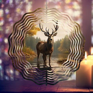 Hirsch Wind Spinner PNG, Buck Deer Fluss Spiegelung PNG, Jagd Hirsch Garten Spinner Hof Dekor Sublimation Wind Spinner Design PNG Download