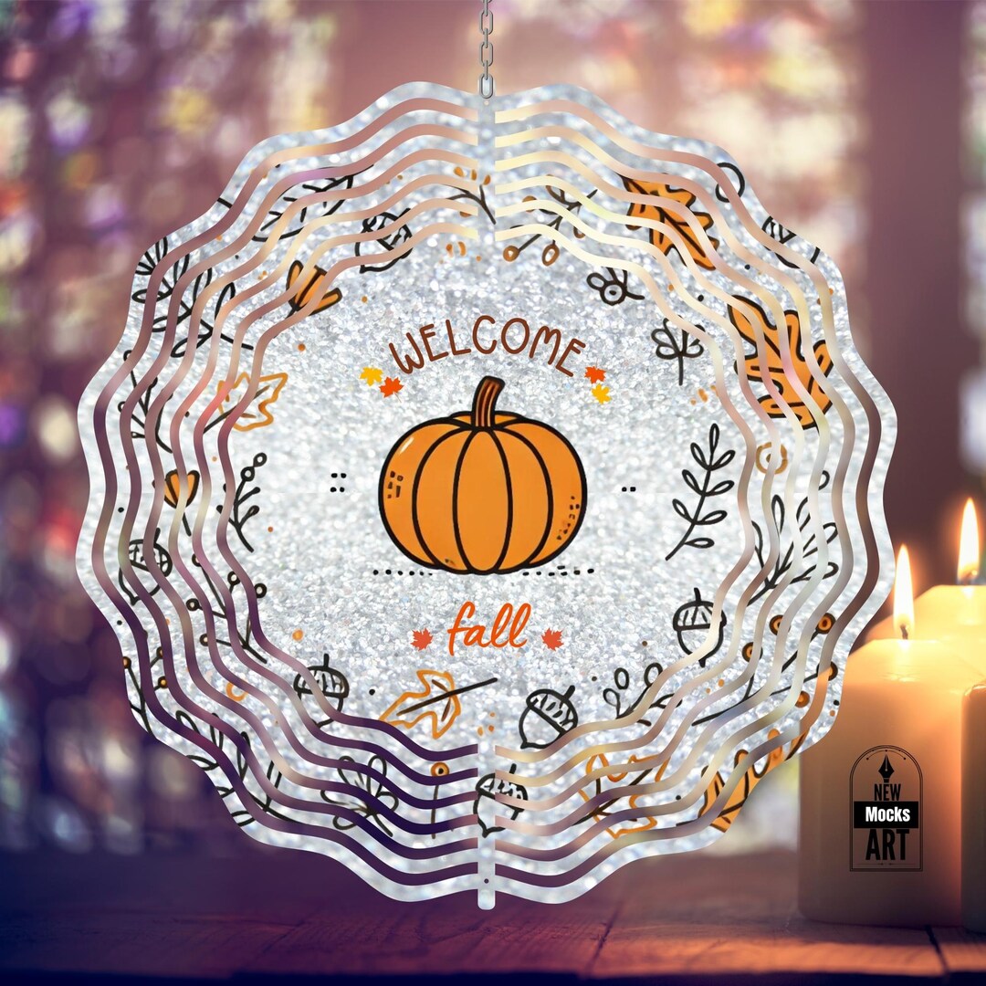 Welcome Fall Wind Spinner Add Your Text Minimal Glitter Fall Pumpkin ...