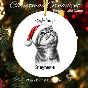 Jingle ronronne ornement de chat mignon sublimation PNG ornement de Noël rond ornement de Noël PNG téléchargement immédiat aquarelle ornement de Noël png