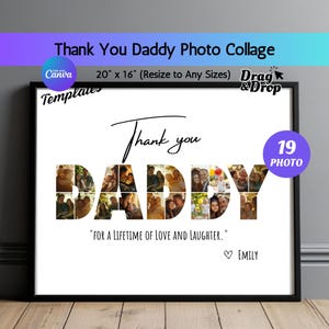 Plantilla de collage de fotos para papá, diseño editable de Canva para papá, regalo del Día del Padre, marco de collage de fotos personalizado, descarga un regalo imprimible para papá.