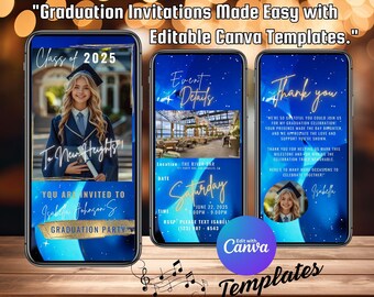 Graduation Party Invite Class of 2025 Canva Template Digital Grad Announcement, Customizable Graduation Invitation Card VDO Grad Party Evite