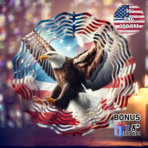 American Flag Eagle Wind Spinner 4th of July Decorations Garden Spinner Yard Decor Sublimation Wind Spinner Design Template PNG Download