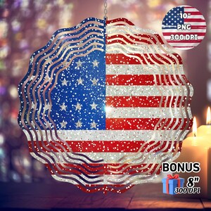 Glitter American Flag Wind Spinner 4th of July Decorations Garden Spinner Yard Decor Sublimation Wind Spinner Design Template PNG Download