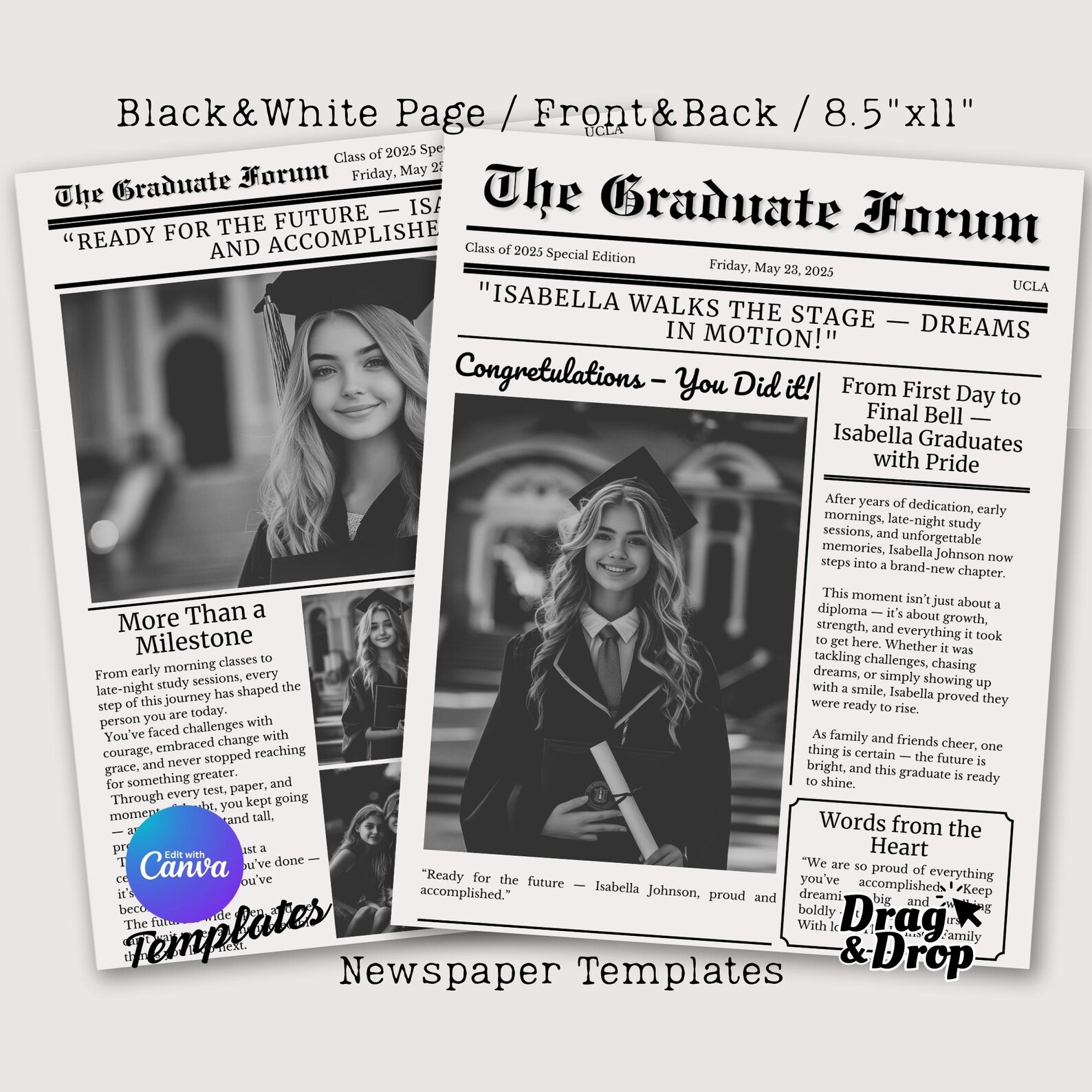 Graduation Newspaper Canva Template, Editable Graduation Gift for Her ...