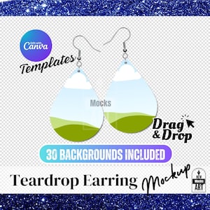 Teardrop Earrings Mockup, Canva Drag & Drop Earrings Template, Sublimation Jewelry Mockup, Digital Earring Template, 30 Backgrounds Included