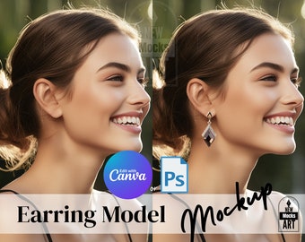 Earring Model Mockup Pretty Female Model Jewellery Models for Earring Shop Presentation, Professional Mock Up, Canva Editing Earring Mockup