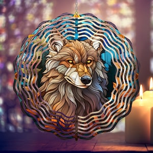 Wolf Wind Spinner PNG Stained Glass Wolf Spinner Garden Spinner Yard Decor Sublimation Wind Spinner Design Template Windspinner PNG Download