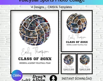 Volleyball Photo Collage Sports Poster Volleyball Athlete Picture Collage DIY Volleyball Custom Sport Collage Photo Printable Canva Template