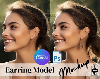 Earring Model Mockup Pretty Female Model Jewellery Models for Earring Shop Presentation, Professional Mock Up, Canva Editing Earring Mockup