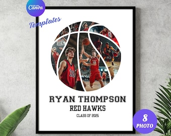Basketball Photo Collage - Personalized Sports Gift, Custom Senior Night Memory, Unique Collage for Player or Coach, Sport Photo Gift, Canva