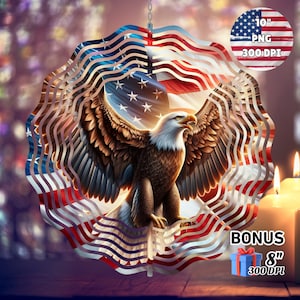 American Flag Eagle Wind Spinner 4th of July Decorations Garden Spinner Yard Decor Sublimation Wind Spinner Design Template PNG Download