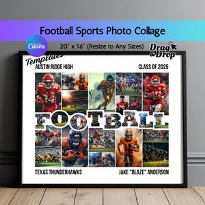 Modello di collage fotografico di football americano, regalo per poster sportivi, collage di foto di atleti di football, collage di foto di football fai da te, collage sportivo personalizzato stampabile