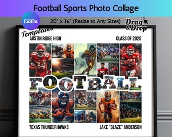 American Football Foto Collage Vorlage Geschenk für Sport Poster Fußball Athlet Bild Collage DIY Fußball Benutzerdefinierte Sport Collage Printable