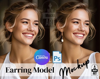 Earring Mockup Model Jewelry Mockup Female Models Earring Mockups Presentation Earrings Template Photorealistic Instant Download