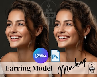 Earring Model Mockup Pretty Female Model Jewellery Models for Earring Shop Presentation, Professional Mock Up, Canva Editing Earring Mockup