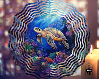 Sea Turtle Wind Spinner PNG, Ocean Wind Spinner Design, Marine Life Sublimation PNG, Colorful Sea Turtle Yard Decor, Instant Download