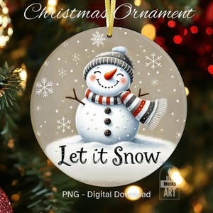 Ornement de bonhomme de neige mignon sublimation PNG Let It Snow Ornement rond Ornement de Noël PNG Téléchargement instantané Ornement aquarelle png Autocollant png