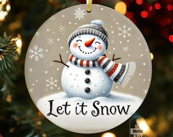 Cute Snowman Ornament Sublimation PNG Let It Snow Ornament Round Christmas Ornament PNG Instant Download Watercolor Ornament png Sticker png