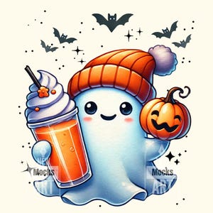 Cute ghost PNG, Halloween Ghost png, Bougie PNG, Bougie Ghost, Coffee png, Spooky png, Mug png, T-shirt Sublimation Design Instant Download