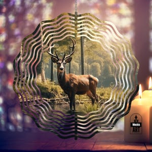 Hirsch Wind Spinner PNG, Buck Deer Fluss Spiegelung PNG, Jagd Hirsch Garten Spinner Hof Dekor Sublimation Wind Spinner Design PNG Download