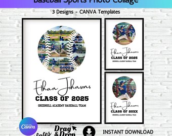 Baseball Photo Collage Sports Poster Baseball Athlete Picture Collage, DIY Baseball Team Custom Sport Collage Photo Printable Canva Template