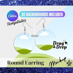 Puede incluir: Maqueta de pendientes redondos con un fondo de cielo azul, nube blanca y colinas verdes. El texto "Drag & Drop" es visible en la imagen.