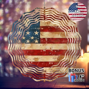 Patriotic American Flag Wind Spinner 4th of July Decorations Garden Spinner Yard Decor Sublimation Wind Spinner Design Template PNG Download