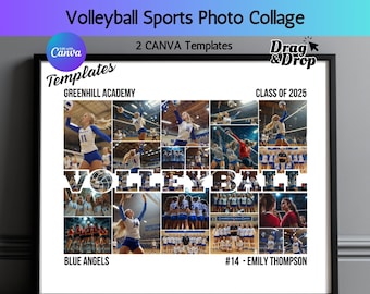 Volleyball Photo Collage Canva Template Sports Poster Volleyball Athlete Picture Collage DIY Volleyball Custom Sport Collage Photo Printable