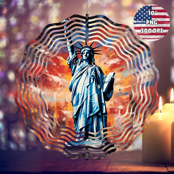 Wind Spinner Patriotic 4th of July USA Statue of Liberty Garden Spinner Yard Decor Sublimation Wind Spinner Design Template PNG Download